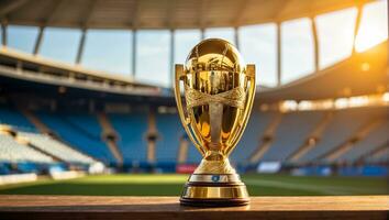 ai generiert Fußball Meisterschaft Gold Tasse beim das Stadion foto