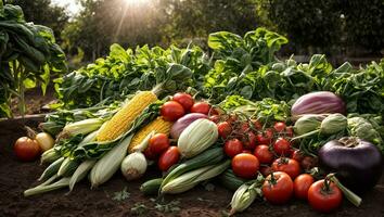 ai generiert verschiedene Gemüse im das Garten foto