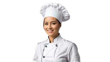 ai generiert schön Mädchen Koch isoliert auf Weiß Hintergrund foto