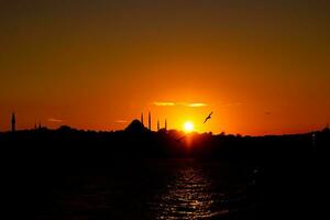 Silhouette von suleymaniye Moschee und Möwe. Ramadan oder islamisch Hintergrund foto