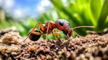 ai generiert Foto von Ameise auf ein Boden. generativ ai
