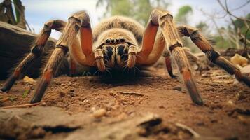 ai generiert Foto von Goliath Vogel fressen Spinne auf ein Boden. generativ ai