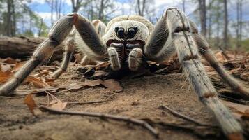 ai generiert Foto von Goliath Vogel fressen Spinne auf ein Boden. generativ ai