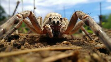 ai generiert Foto von Netzwerfen Spinne auf ein Boden. generativ ai