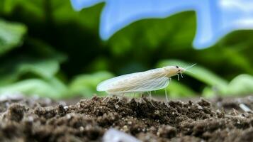 ai generiert Foto von Weiße Fliege auf ein Boden. generativ ai