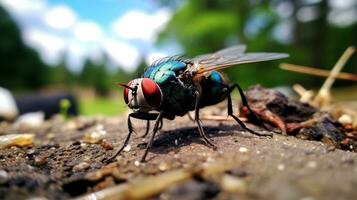 ai generiert Foto von Schmeißfliege fliegen auf ein Boden. generativ ai