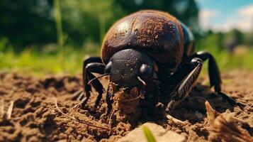 ai generiert Foto von Dung Käfer auf ein Boden. generativ ai