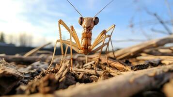 ai generiert Foto von Stock Gottesanbeterin auf ein Boden. generativ ai