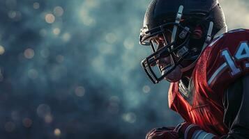 ai generiert Fachmann amerikanisch Fußball Spiel Grafik, Banner Design foto