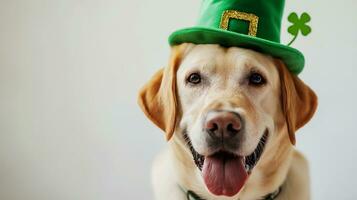 ai generiert süß Hunde mit Kobold Hüte, st. Patrick's Tag foto