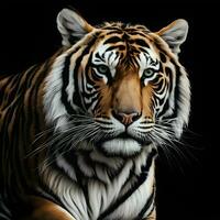 ai generiert Porträt von Tiger auf das dunkel foto