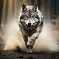 ai generiert Wolfs Attacke, realistisch Bilder von wild Tier Anschläge foto
