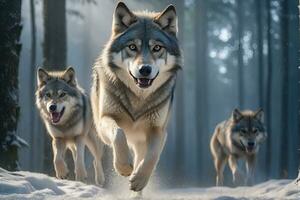 ai generiert Wolfs Attacke, realistisch Bilder von wild Tier Anschläge foto