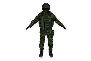 3d Rendern Soldat im Grün tarnen Uniform isoliert auf Weiß Hintergrund foto