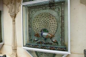 Pfau Mosaik im Hof von Palast, Udaipur, Rajasthan, foto