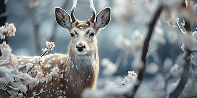 ai generiert Hirsch im Winter Jahreszeit foto