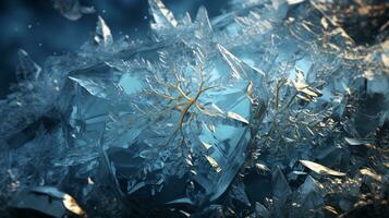 ai generiert Makro Detail von Eis Kristalle auf Blau Hintergrund foto