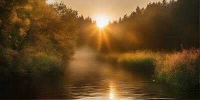 ai generiert schön von Sonnenuntergang mit Landschaft Hintergrund foto