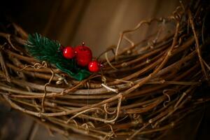 Weihnachten Dekoration auf ein hölzern Hintergrund. selektiv Fokus. Urlaub. foto