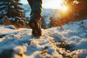 ai generiert Winter Landschaft mit Schnee und Menschen erkunden foto