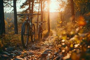 ai generiert Fahrrad im Herbst Park foto