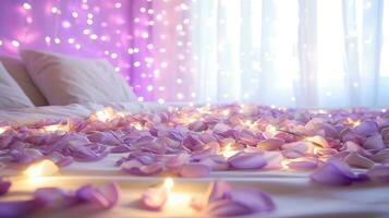 ai generiert magisch lila Blütenblatt Weg zu Traumland foto