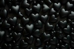 ai generiert Valentinsgrüße Tag schwarz Herzen Hintergrund Banner - - abstrakt Panorama Hintergrund mit schwarz Herzen - - Konzept Liebe foto