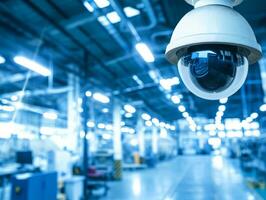 ai generiert cctv Sicherheit Sicherheit Kamera bietet Überwachung, Privatsphäre und Schutz zu Geschäft Warenhaus foto