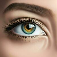 ai generiert schön weiblich Auge Makro Nahansicht foto