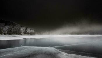 ai generiert ein See ist bedeckt mit Eis und Schnee foto