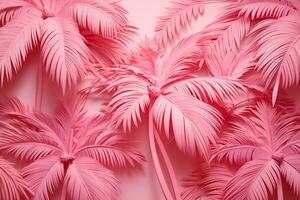 ai generiert Rosa tropisch Papier Palme Bäume auf ein Rosa Hintergrund. generiert durch künstlich Intelligenz. foto