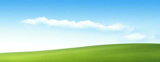 ai generiert üppig Grün Hügel unter Blau Himmel mit heiter Wolken foto