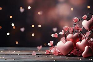 ai generiert Herzen und funkeln Bokeh zum romantisch Valentinstag Tag foto