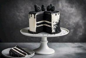 ai generiert schwarz und Weiß handgemacht Kuchen foto