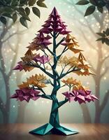 ai generiert bunt Origami Baum foto