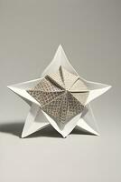 ai generiert Origami sternförmig Objekt auf Licht Hintergrund foto