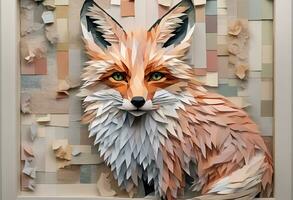 ai generiert detailliert Papier Collage Kunst von ein Fuchs foto