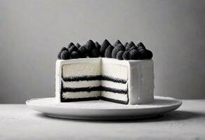 ai generiert schwarz und Weiß handgemacht Kuchen foto