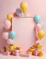 ai generiert Pastell- Geschenk Kisten und Luftballons, generativ ai foto