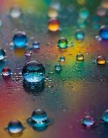 ai generiert Regenbogen Reflexionen von Wasser Tropfen foto