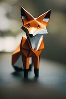 ai generiert Origami Fuchs auf Licht Hintergrund foto