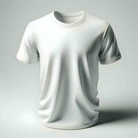 ai generiert Weiß T-Shirt Attrappe, Lehrmodell, Simulation isoliert auf Weiß Hintergrund foto