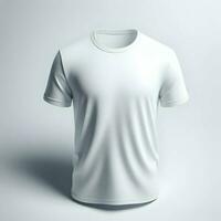 ai generiert Weiß T-Shirt Attrappe, Lehrmodell, Simulation isoliert auf Weiß Hintergrund foto