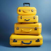 ai generiert einstellen von Gelb Reise Koffer. Ferien Reise Konzept, Zeit zu Reise foto