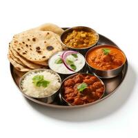 indisch Stil Essen Mahlzeit Mittagessen im Weiß Hintergrund foto