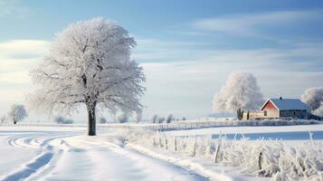 ai generiert Szene von Landschaft bedeckt mit Schnee foto