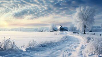 ai generiert Szene von Landschaft bedeckt mit Schnee foto