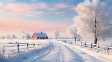 ai generiert Szene von Landschaft bedeckt mit Schnee foto