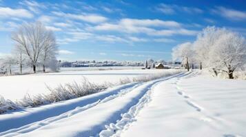 ai generiert Szene von Landschaft bedeckt mit Schnee foto