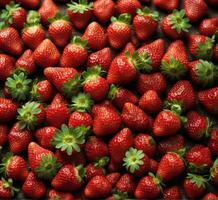 ai generiert Erdbeeren auf hölzern Hintergrund. oben Sicht. schließen hoch. foto